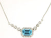 1.35CT DIAMOND & AAA BLUE TOPAZ 14K WHITE GOLD EMERALD CUT & ROUND LOVE NECKLACE