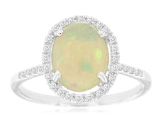 1.91CT DIAMOND & AAA OPAL 14KT WHITE GOLD OVAL & ROUND CABOCHON HALO LOVE RING