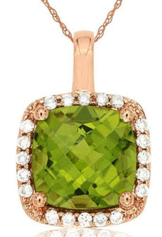 2.23CT DIAMOND & AAA PERIDOT 14KT ROSE GOLD CUSHION & ROUND FLOATING PENDANT