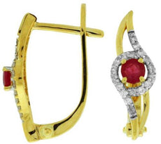 .79CT DIAMOND & AAA RUBY 14KT YELLOW GOLD DOUBLE LEAF LOVE KNOT HANGING EARRINGS