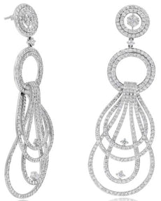 LARGE 5.35CT DIAMOND 18KT WHITE GOLD 3D MULTI ROW LOVE KNOT CHANDELIER EARRINGS