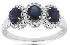 1.46CT DIAMOND & AAA SAPPHIRE 14KT WHITE GOLD 3D OVAL 3 STONE ANNIVERSARY RING