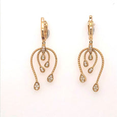 ESTATE .20CT DIAMOND 18KT YELLOW GOLD 3D CLASSIC SNAKE FUN HANGING EARRINGS