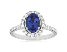 1.80CT DIAMOND & AAA TANZANITE 14KT WHITE GOLD OVAL & ROUND HALO FRIENDSHIP RING