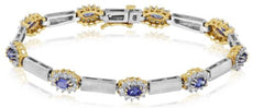 4.50CT DIAMOND & AAA TANZANITE 14K 2 TONE GOLD MULTI FLOWER BY THE YARD BRACELET