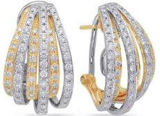 1.41CT DIAMOND 14KT 2 TONE GOLD 3D MULTI ROW UMBRELLA CLIP ON HANGING EARRINGS