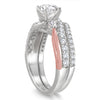 ESTATE 1.5CT DIAMOND 14KT WHITE & ROSE GOLD ROUND DOUBLE SWIRL ENGAGEMENT RING