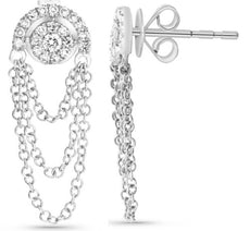 .18CT DIAMOND 14KT WHITE GOLD 3D FLOWER HORSESHOE MULTI STRAND HANGING EARRINGS