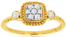 ESTATE .19CT DIAMOND 14KT YELLOW GOLD ROUND SQUARE CLUSTER ROPE DESIGN FUN RING