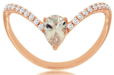 .49CT DIAMOND & AAA MORGANITE 14KT ROSE GOLD PEAR SHAPE & ROUND V SHAPE FUN RING