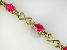 4.70CT DIAMOND & AAA PINK SAPPHIRE 14KT YELLOW GOLD OVAL & ROUND TENNIS BRACELET