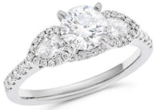 1.64CT DIAMOND 14KT WHITE GOLD 3D ROUND AND PEAR SHAPE CLASSIC ENGAGEMENT RING