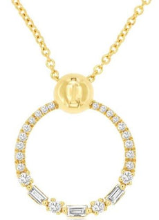 .24CT DIAMOND 14KT YELLOW GOLD ROUND & BAGUETTE CIRCLE OF LIFE FLOATING PENDANT