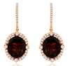 LARGE 11.70CT DIAMOND & AAA GARNET 14KT ROSE GOLD 3D OVAL HALO HANGING EARRINGS