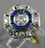 ANTIQUE LARGE .90CT OLD MINE DIAMOND & AAA SAPPHIRE 14K TWO TONE GOLD RING 23773