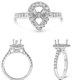 .53CT DIAMOND 14K WHITE GOLD ROUND & PEAR SHAPE HALO SEMI MOUNT ENGAGEMENT RING