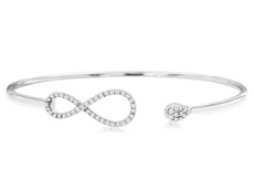 .25CT DIAMOND 14KT WHITE GOLD INFINITY TEAR DROP FLEXIBLE LOVE BANGLE BRACELET