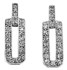 .5CT DIAMOND 14KT WHITE GOLD 3D ROUND RECTANGULAR LINK FILIGREE HANGING EARRINGS