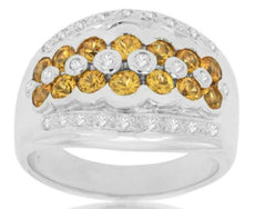 1.69CT DIAMOND & AAA YELLOW SAPPHIRE 14K WHITE GOLD 3D MULTI ROW SEMI BEZEL RING