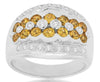 1.69CT DIAMOND & AAA YELLOW SAPPHIRE 14K WHITE GOLD 3D MULTI ROW SEMI BEZEL RING
