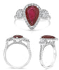 LARGE 2.83CT DIAMOND & AAA RUBY 18KT WHITE GOLD PEAR SHAPE & ROUND 3 STONE RING