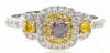 .61CT WHITE PINK & FANCY YELLOW DIAMOND 18KT TRI COLOR GOLD CUSHION 3 STONE RING