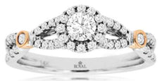 0.58CT DIAMOND 14KT 2 TONE GOLD 3D CLASSIC ROUND HALO LOVE KNOT ENGAGEMENT RING