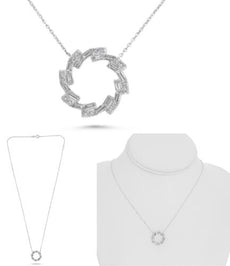 .46CT DIAMOND 14KT WHITE GOLD 3D ROUND & BAGUETTE CIRCLE OF LIFE LOVE NECKLACE