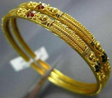ANTIQUE AAA ENAMEL 22KT YELLOW GOLD 3D FILIGREE FLOWER BANGLE BRACELET #2058