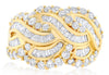 WIDE 2.0CT DIAMOND 18KT YELLOW GOLD ROUND & BAGUETTE SQUARE CRISS CROSS FUN RING
