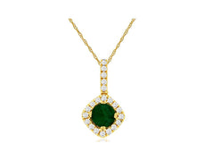 .61CT DIAMOND & AAA EMERALD 14KT YELLOW GOLD ROUND HALO SQUARE FLOATING PENDANT
