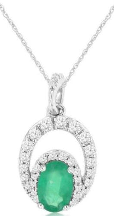 .70CT DIAMOND & AAA EMERALD 14KT WHITE GOLD 3D OVAL & ROUND LOVE KNOT PENDANT
