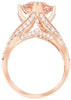 ESTATE 4.36CT DIAMOND & AAA MORGANITE 18KT ROSE GOLD 3D FLOWER ENGAGEMENT RING