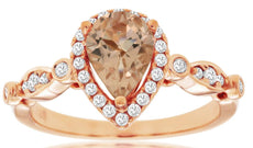 1.20CT DIAMOND & AAA MORGANITE 14KT ROSE GOLD PEAR SHAPE & ROUND ENGAGEMENT RING