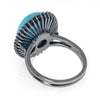 LARGE 1.52CT BLACK DIAMOND & AAA TURQUOISE 18KT WHITE GOLD 3D OVAL HALO FUN RING