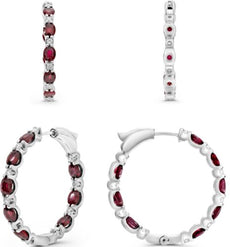 LARGE 5.85CT DIAMOND & AAA RUBY 14KT WHITE GOLD OVAL & ROUND INSIDE OUT EARRINGS