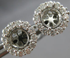 LARGE .87CT DIAMOND 18K WHITE GOLD 3D ROUND FLOWER HALO SEMI MOUNT STUD EARRINGS