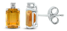 .84CT DIAMOND & AAA CITRINE 14KT WHITE GOLD 3D EMERALD CUT & ROUND STUD EARRINGS