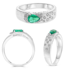.55CT DIAMOND & AAA EMERALD 14KT WHITE GOLD PEAR SHAPE & ROUND ETOILE FUN RING