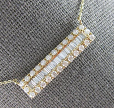 .75CT DIAMOND 14KT YELLOW GOLD 3D ROUND & BAGUETTE RECTANGULAR BAR FUN NECKLACE