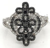 ESTATE 1.0CT WHITE & BLACK DIAMOND 18KT WHITE GOLD 3D FLOWER CIRCULAR FUN RING