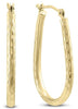 ESTATE 14KT YELLOW GOLD 3D CLASSIC HAMMERED DESIGN OVAL HOOP HANGING EARRINGS
