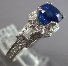 2.72CT DIAMOND & AAA SAPPHIRE 18KT WHITE GOLD CUSHION & BAGUETTE ENGAGEMENT RING