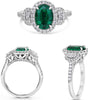 2.55CT DIAMOND & AAA EMERALD PLATINUM OVAL & ROUND 3D 3 STONE ENGAGEMENT RING