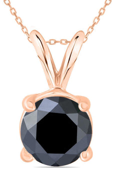 2.0CT BLACK DIAMOND 14KT ROSE GOLD 3D ROUND SOLITAIRE 4 PRONG FLOATING PENDANT