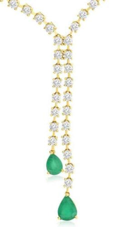 8.4CT DIAMOND & AAA EMERALD 14KT YELLOW GOLD PEAR SHAPE & ROUND LARIAT NECKLACE