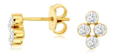 .55CT DIAMOND 14KT YELLOW GOLD 3D 4 STONE BEZEL FLOWER GEOMETRICAL STUD EARRINGS