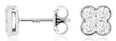 ESTATE .50CT DIAMOND 14KT WHITE GOLD CLASSIC FLOWER CLUSTER SQUARE STUD EARRINGS