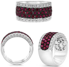 1.81CT DIAMOND & AAA RUBY 14KT WHITE GOLD 3D ROUND WEDDING BAND ENGAGEMENT RING