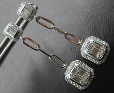.62CT DIAMOND 14K WHITE GOLD 3D ROUND & BAGUETTE SQUARE OCTAGON HANGING EARRINGS